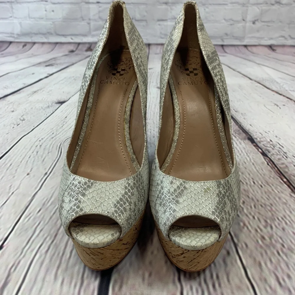 Vince Camuto Snake Skin Cork Wedges - Picture 1 of 7